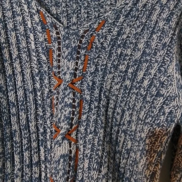 Blue sweater with brown cord detail - Picture 3 of 5